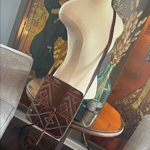 Moroccan Crossbody/shoulder bag, leather and woven textile, handmade. Unused